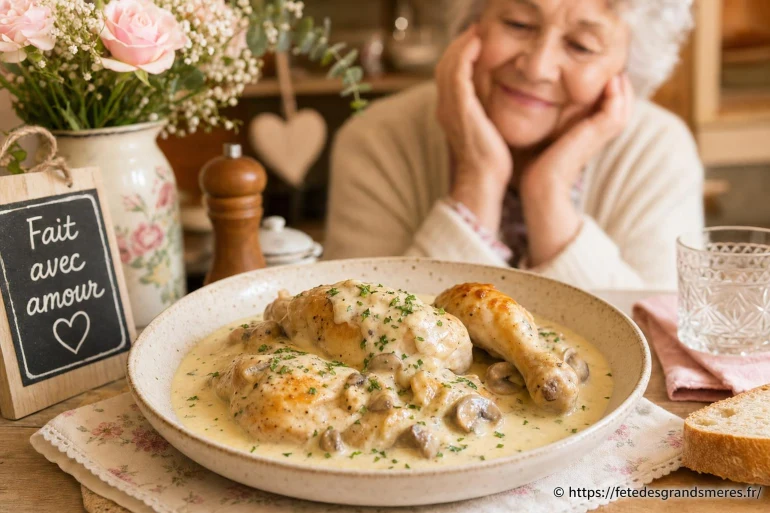 Poulet à la crème tout doux pour mamie : une recette simple et gourmande