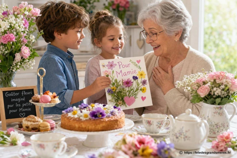 Goûter fleuri imaginé par les petits pour mamie : une douceur à partager