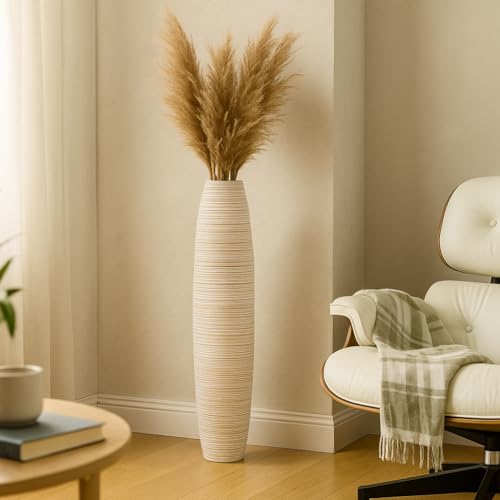 Leewadee Grand Vase de Sol 65 cm Bois de Manguier Pampa & Fl