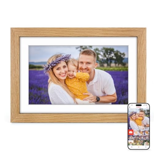 Cadre Photo Numérique Bois WiFi 10.1 Pouces, Mémoire 32 Go, 