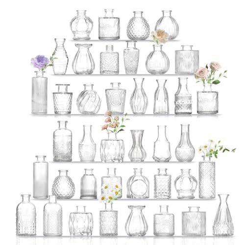 Paudao 40 pièces Petits Vases, Mini Vases en Verre Vintage T