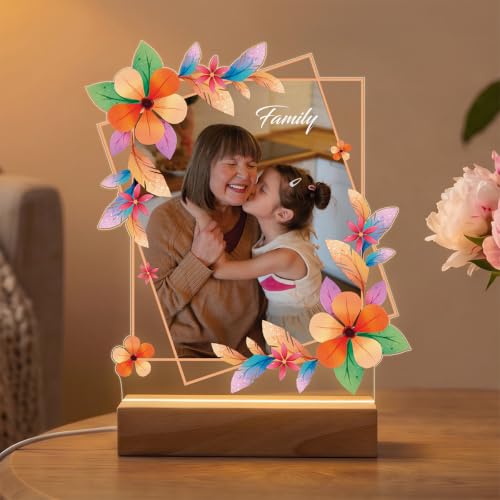 Pictalia - Lampe Photo Cadre Fleurs Personnalisée - Socle au