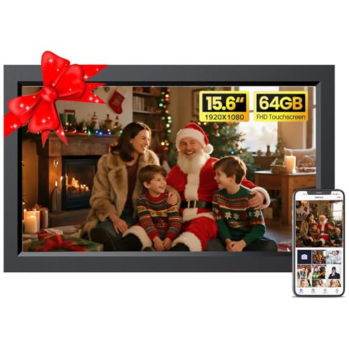 UCMDA Cadre Photo Numérique WiFi Connecté 15,6 Pouces - Cadre Photo Électronique Tactile Smart WiFi Cloud, Mémoire 32G, Rotation Automatique, Partage de Photos ou de Vidéos Via L'application Frameo