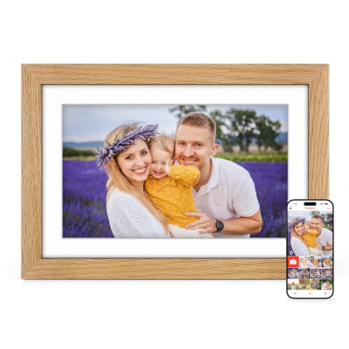 Cadre Photo Numérique Bois WiFi 10.1 Pouces, Mémoire 32 Go, 