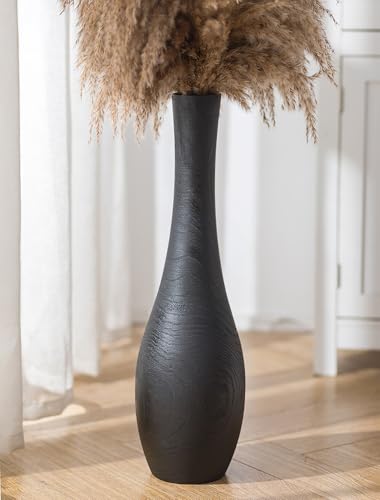 Hanobe Grand Vase de Sol Bois: Minimaliste Vases Noir Haut F