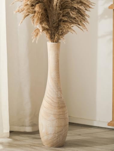 Hanobe Grand Vase de Sol Bois: Vintage Vases Haut Fleur Gros