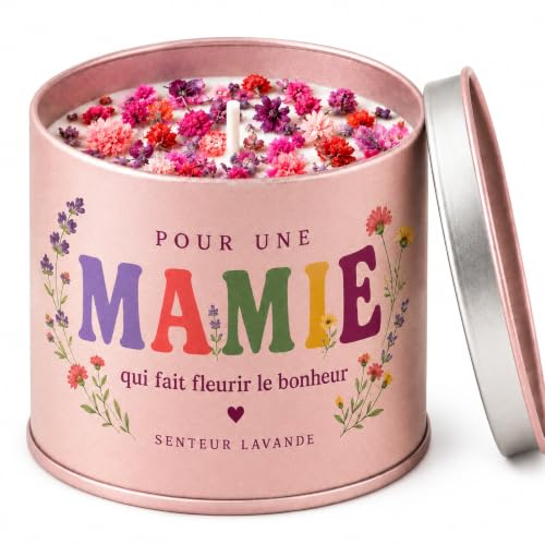 Cadeau Mamie Bougie Parfumée Lavande En Boîte Rose Avec Mess