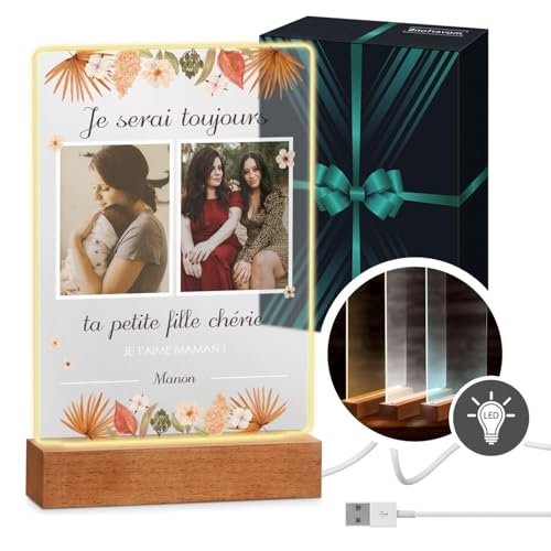 Maverton Cadre personnalisé avec photo et texte imprimé pour femme - lampe photo personnalisable LED pour elle - decoration chambre pour maman - anniversaire - mamie - fille - maman, 15 cm x 24 cm