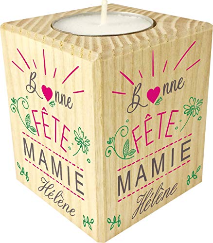 Bougie personnalisée Bonne fête Mamie – Porte Bougie en Bois