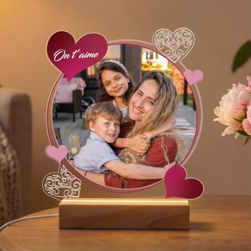 Lampe Photo LED Cœur Dentelle Personnalisée